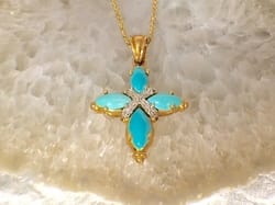 L2374. Fabulous 14K Estate Turquoise Cross. Set In Yellow And White Gold. $550.00