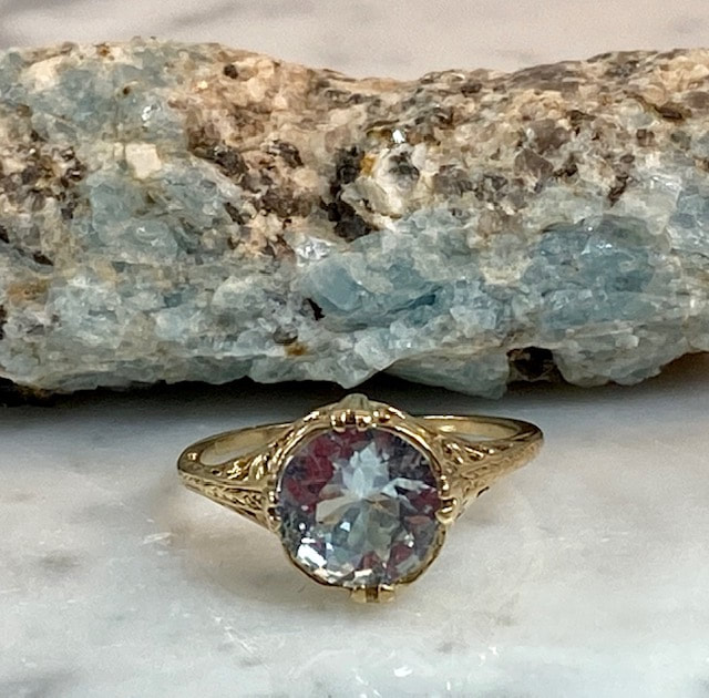 LP1901 Art Deco 14K Filigree 1 Carat Natural Aquamarine. Size 6.25. $995.