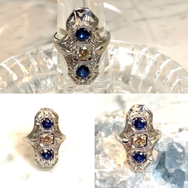 L2611. This is a lovely vintage cherished filigree and 10 carat diamond ring. I just love this ring as a pinky ring or a right-hand ring it makes a beautiful statement. $375